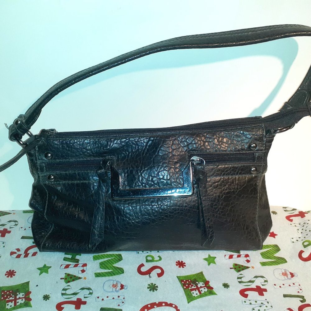 Merona Handbag Black With Front Zipper Pockets